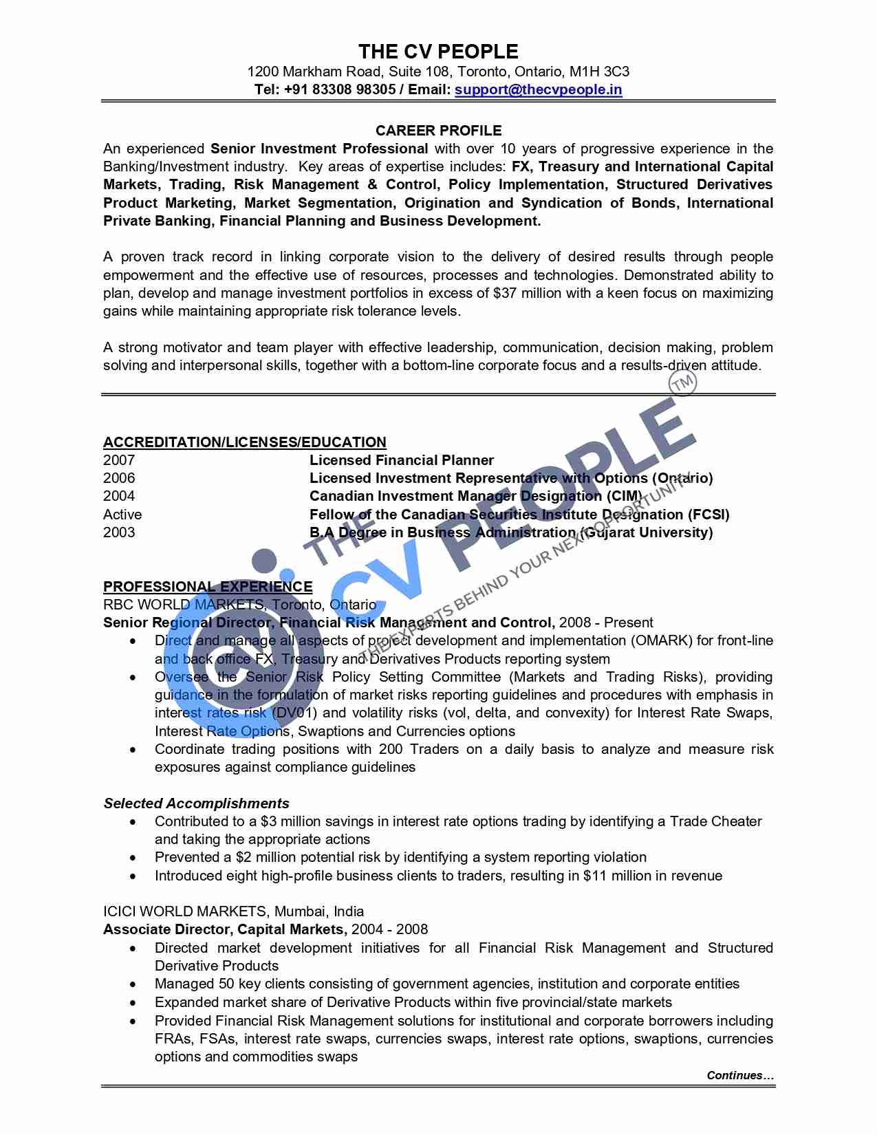 International CV global career presentation sample